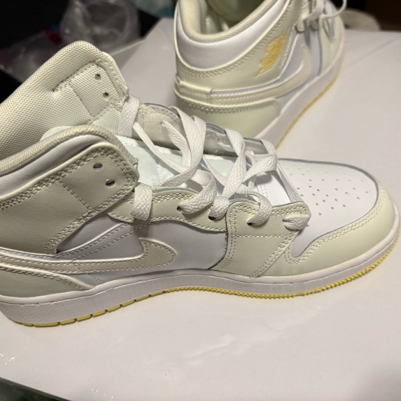 Kids Nike White and Yellow Air Jordan Sneakers - Picture 6 of 8